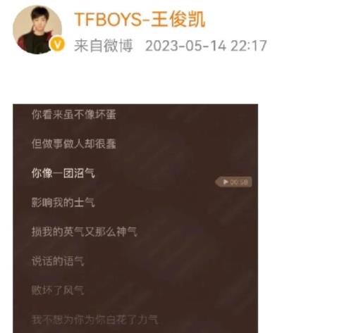 王俊凯疑回应与经纪人穿情侣装 用歌词怒怼谣言