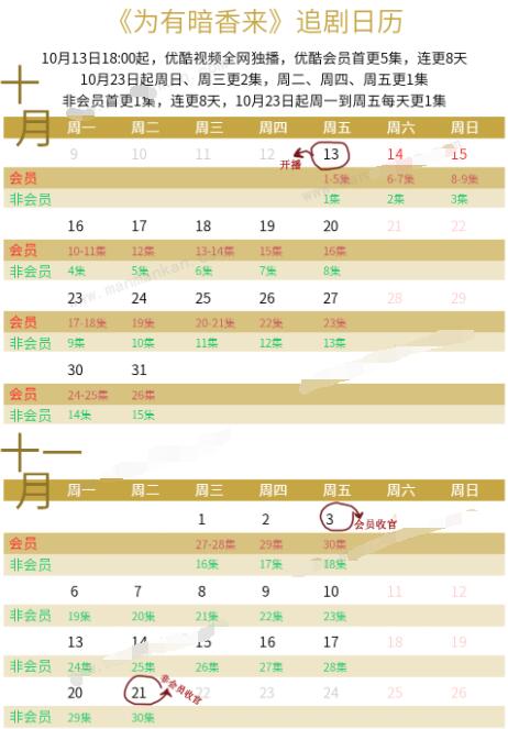 为有暗香来追剧日历一览表